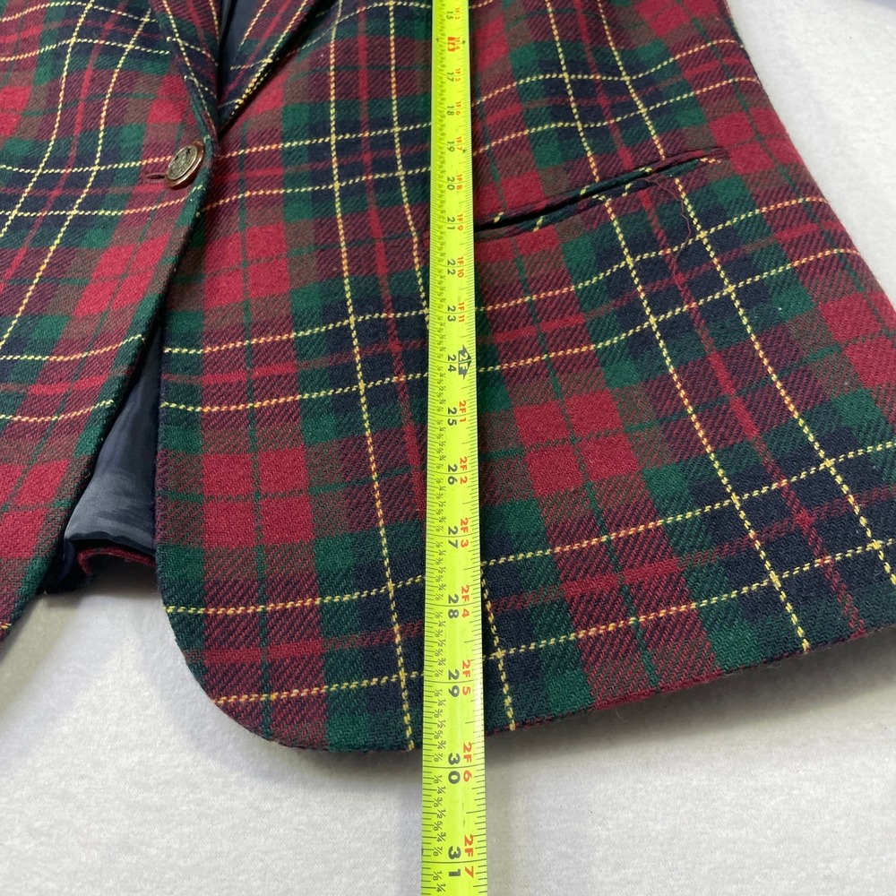 Sag Harbor Womens Red Green Plaid Wool Blend Blazer Jacket Size 12 Style 3629 - Picture 10 of 11